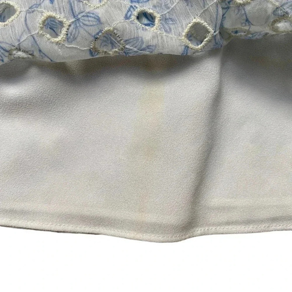 ML Monique Lhuillier Blue White Eyelet Off Shoulder Blouse Size Small - Picture 15 of 16